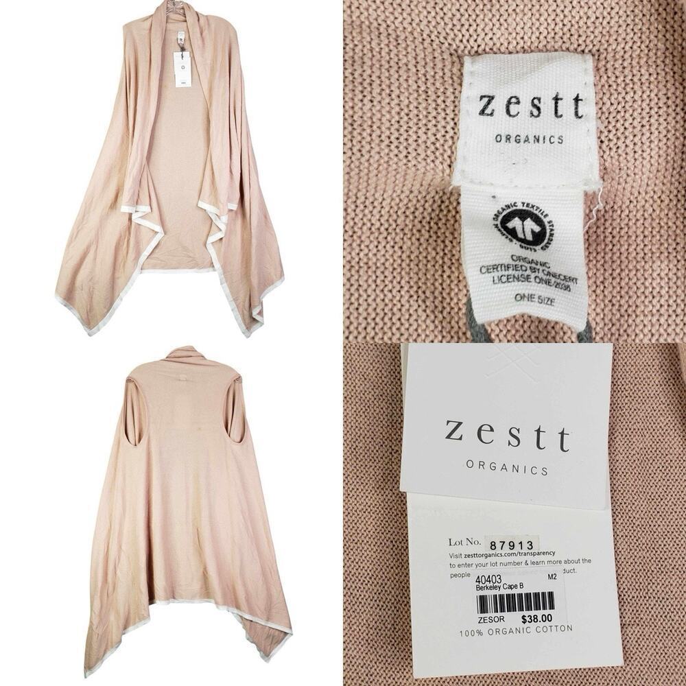 Zestt Organic Cardigan Women's Sleeveless Longline Knit Beige Tan New
